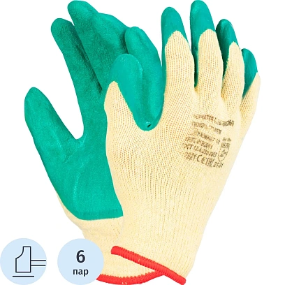 Перчатки защитн. трикотажные Fort арт.7032 с латексн.рифл.покр.(6 пар/уп)