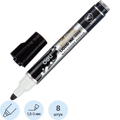 Маркер для белых досок Deli X-flow 2 мм черный кругл.нак.EU009-BK