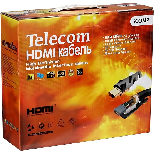 Кабель HDMI-19M-HDMI-19M ver 2.0+3D/Ethern,2 ф-ра 20m Telecom (TCG200F-20M)