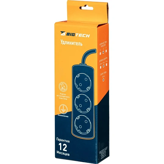 Удлинитель BigTech UTD-310-3-W (3р/3м/10А/2,2кВт/1мм2/белый)