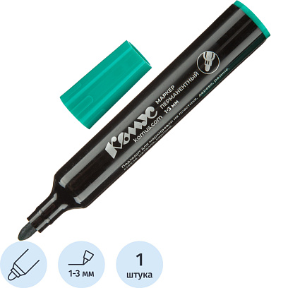 Маркер перманентный КОМУС зеленый 1-3мм кругл. наконечник