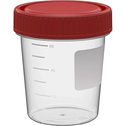 Контейнер д/сбора биопроб Перинт н/с 60мл КО0НПП, 500шт/уп с крышкой