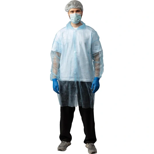 Халат н/с процед, рук.рез, на липуч, XXL, дл.110см, пл 17, голуб, 10шт/уп