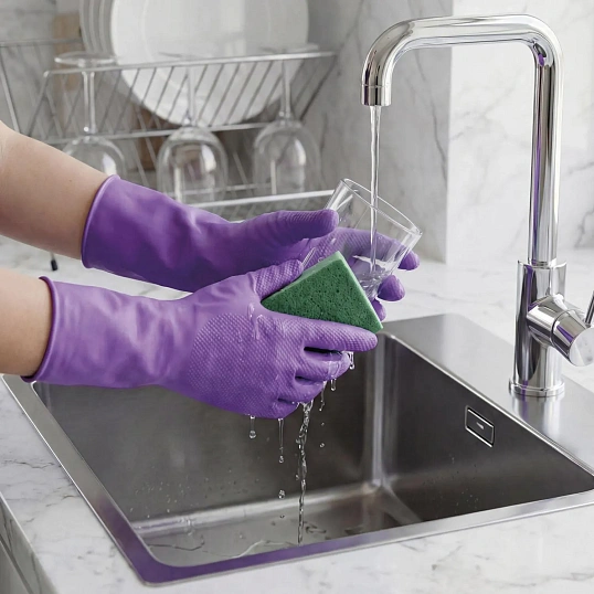 Перчатки резиновые PACLAN нитрил двусторонние фиолетов. р.M 2пары/уп, ПС