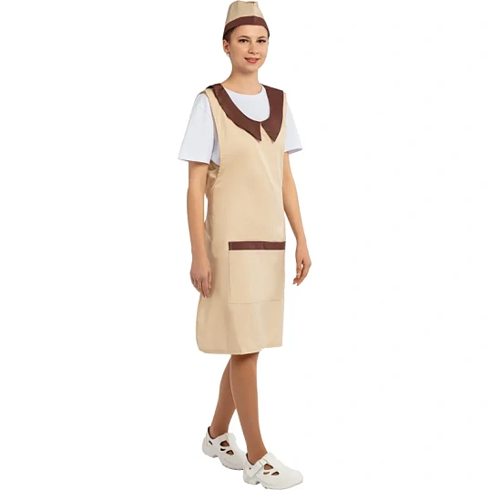 Фартук сарафан Маркет Профи с пилоткой всеразмерный цв. беж/шок