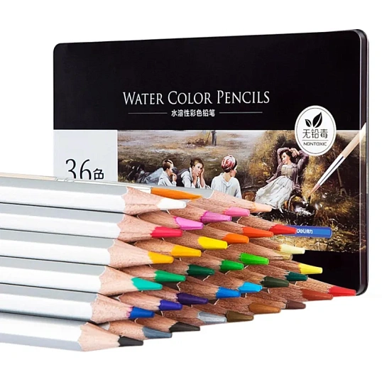 Карандаши акварельные Deli липа 36 цв/наб мет.кор. 6522