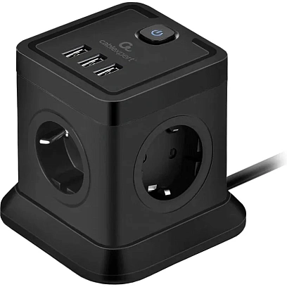 Сетевой фильтр Cablexpert Tower 4р/2м, 10А, 3xUSB, черный(TWR-4-U3-B-2)