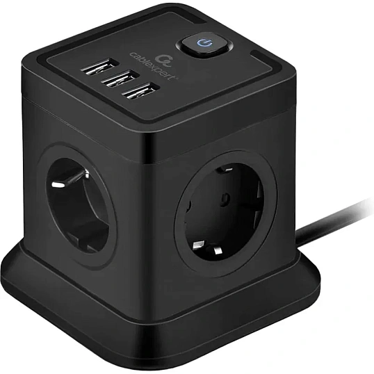Сетевой фильтр Cablexpert Tower 4р/2м, 10А, 3xUSB, черный(TWR-4-U3-B-2)