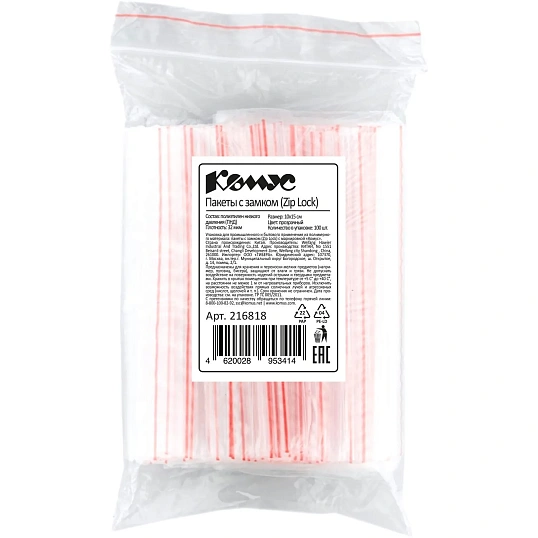 Пакет с замком (Zip Lock) с европодвесом 10х15см, 60 мкм, 100 шт/уп