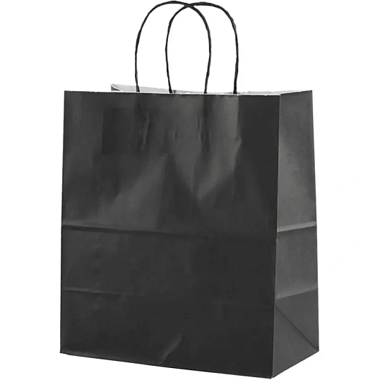 Пакет бумажный 240х140х280мм, 80 гр/м2,с кручеными ручками,чёрный,300 шт/уп