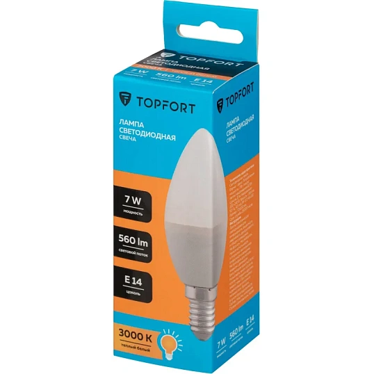Лампа светодиодная Topfort E14 7W 3000K свеча