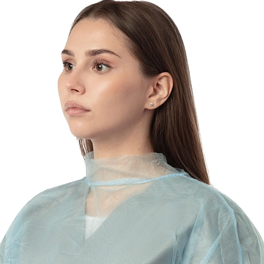 Халат н/с процед, рук.рез, на кнопк, XXL, дл.110см, пл 25, голуб, 10шт/уп