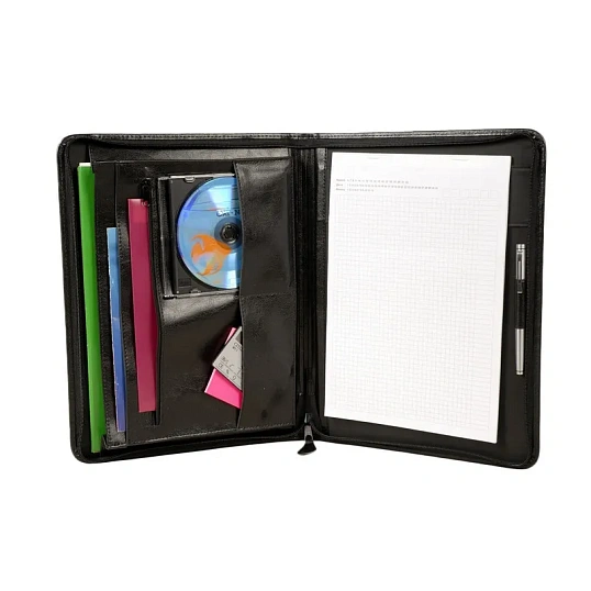 Папка деловая из кож/зам ЛИДЕР 123и  VIP-серия , на молнии, черн.,  Россия