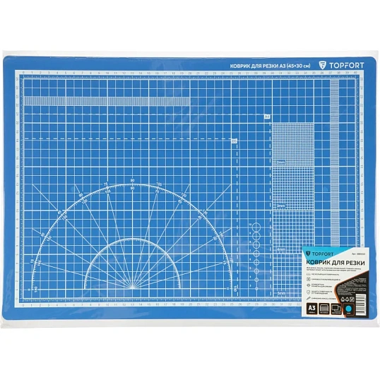 Коврик для резки TOPFORT 5ти-слойный А3 (45х30см),2х-сторонний,синий