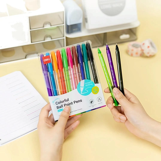 Набор шариковых ручек Deli EQ69-10,иг.нак 0,7,черн.пониж.вязк,10 цвет