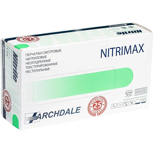 Перчатки нитрил. н/с. н/о ,зеленые 185 NitriMax (XL) 50п/уп, 4гр