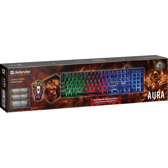 Набор клавиатура+мышь Defender +коврик Aura MKP-117 RU,Light игров. (52117)