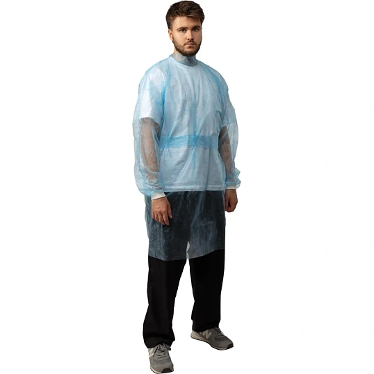 Халат н/с, на завязк, рук.манж, дл.140см, XXL,пл 25, голуб, 10 шт/уп