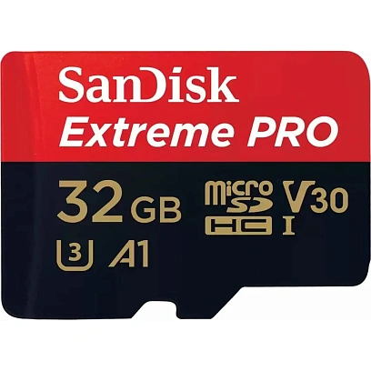 Карта памяти SanDisk Extr.PRO 32GBmicroSDHC+SDад.чер-красSDSQXCG-032G-GN6MA