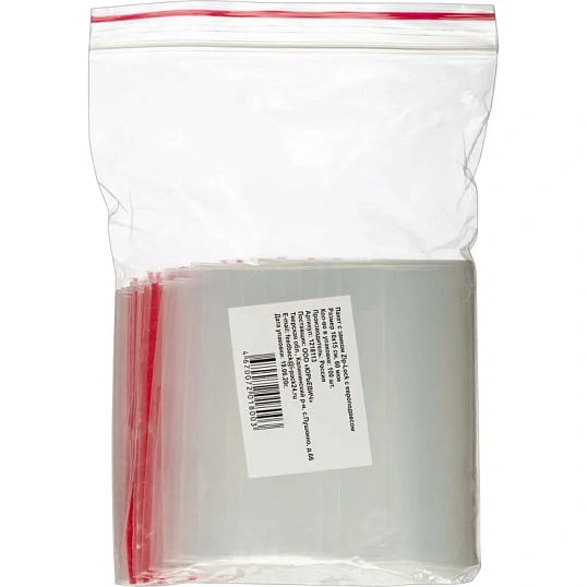 Пакет с замком (Zip Lock) с европодвесом 10 х 15 см, 60 мкм, 100 шт/уп