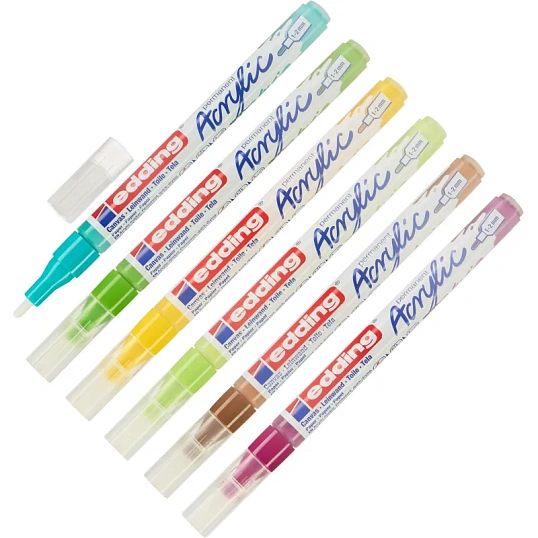 Набор акриловых маркеров Edding кругл.нак. 1-2 мм,  6 шт в наборе