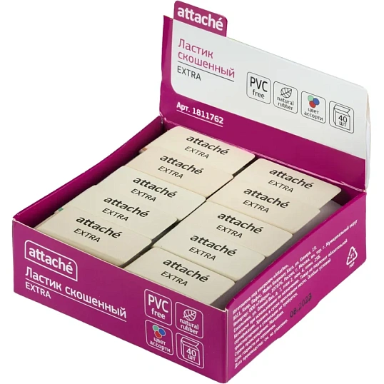 Ластик скошенный Attache Extra, нат.каучук, 50x19x8мм, ассорти