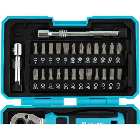 Набор отверток Topfort с трещоткой, битами, головками, 38 предм (569338)