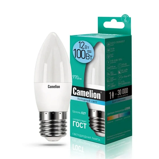 Лампа светодиодная Camelion LED12-C35/845/E27,12Вт