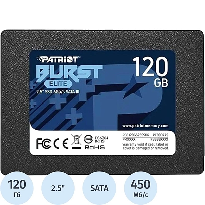 SSD накопитель Patriot SATA III 120Gb Burst Elite 2.5 (PBE120GS25SSDR)