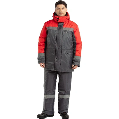 Куртка рабочая зимняя мужская з47-КУ сер/крас (р.44-46) 182-188