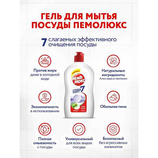 Средство для мытья посуды ПЕМОЛЮКС Яблоко 450гр