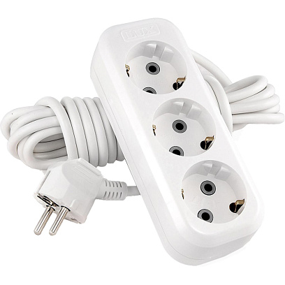 Удлинитель LUX У3-Е-02 3-местный с з/к, 250В 16А, 2м