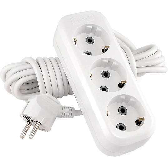Удлинитель LUX У3-Е-02 3-местный с з/к, 250В 16А, 2м