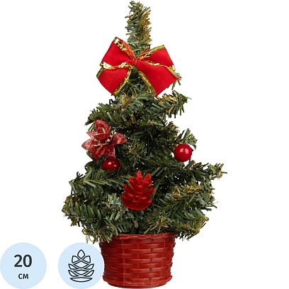 Елка настольная, с декором, красный L12 W12 H20 см 237274