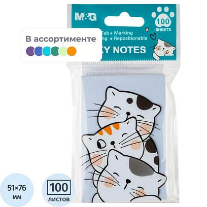 Стикеры с клеевым краем M&G So Many Cats, 76x51мм, 100 л, в ассорт