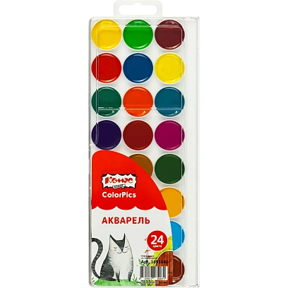 Краски акварельные Комус Класс ColorPics  набор 24 цв б/кисти пластик