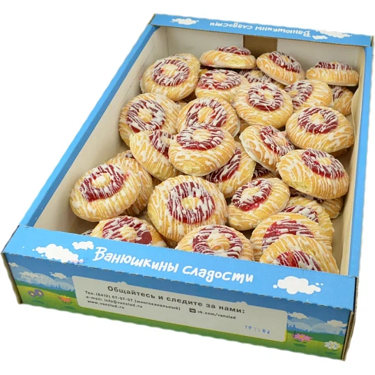 Печенье Сочный бисквит Малинка Ванюшкины сладости с нач и глазур 1,1кг/уп