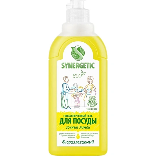 Средство для мытья посуды Synergetic 500мл антибакт, лимон флип-топ