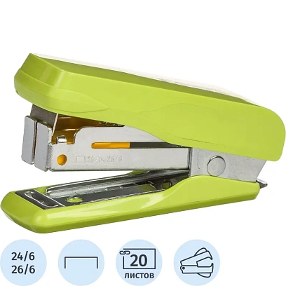Степлер -мини Комус MSGR2420 (№24/6-26/6) до 20 лист.,металл, зеленый