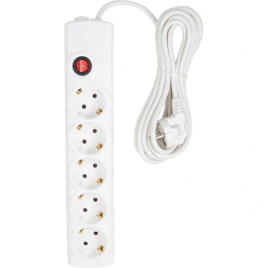 Сетевой фильтр BigTech BT510-1,5-W(5р/1,5м/10А/2,2кВт/3х0,75 мм2/белый)