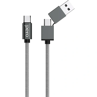 Кабель PERO, DC-07, 1м, Type-C/USB-A to Type-C, 60W, серый