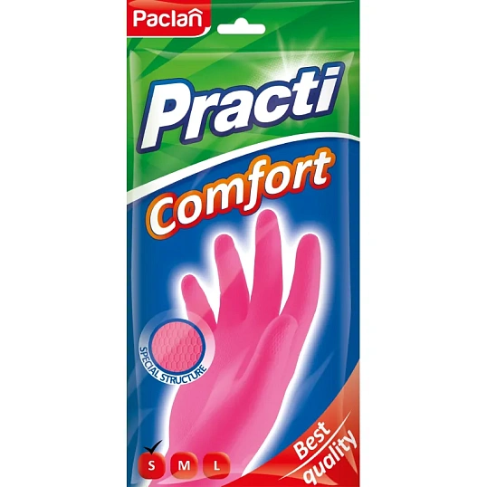 Перчатки резиновые Paclan Practi Comfort розовые 4076414 р.S