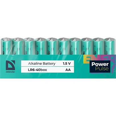 Батарейка DEFENDER алкалиновая LR6-40box AA, бокс 40шт/уп PowerPulse