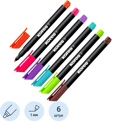 Набор маркеров перманентных KORES 6 цв, 1 мм 22146