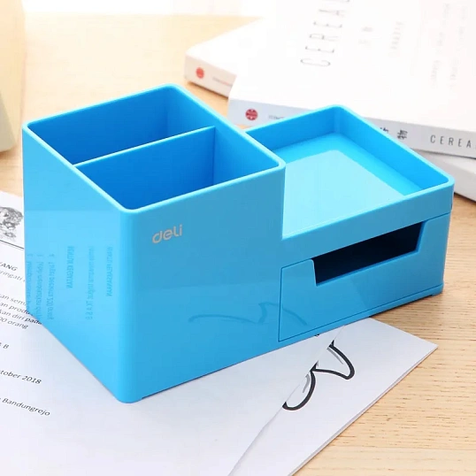 Подставка-органайзер Deli Rio EZ25130, 1 выдвижной лоток, 3 отд, синий