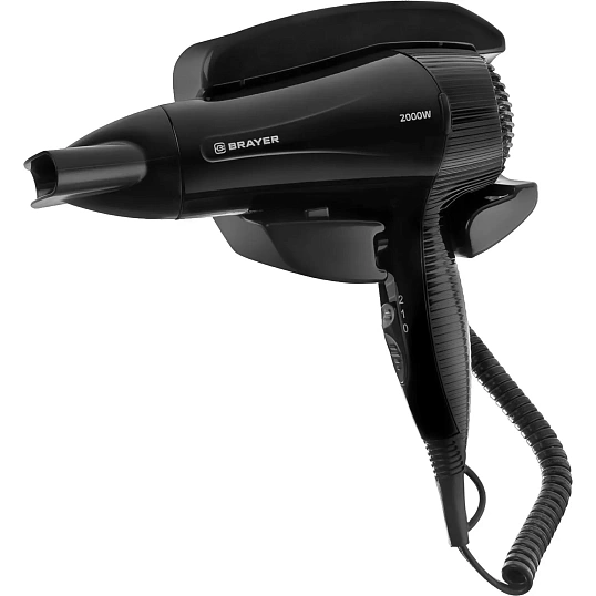 Фен настенный BRAYER 3021BR-BK,2000,2скор,2режнагрева,концентр,холод,1,8м