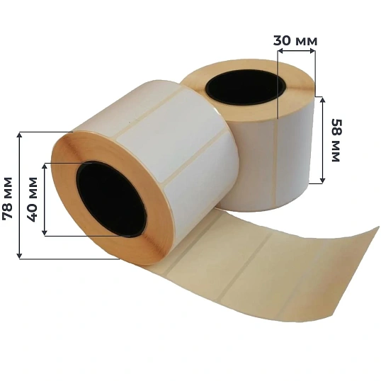Термоэтикетки ЭКО 58х30, 900шт/рул, вт.40, 45рул/уп