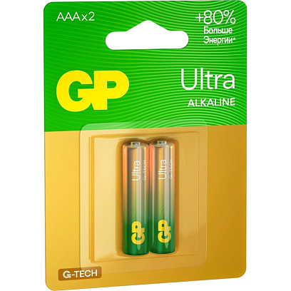 Батарейка GP Ultra AAA/LR03/24AU, GP24AU -2CR2/24AUA21-2CRSBC2, бл/2шт