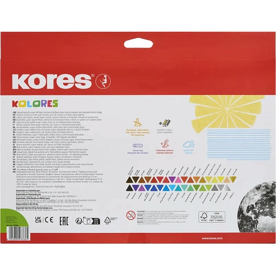 Карандаши цветные 36цв 3-гран,точилка Kores 93336.01