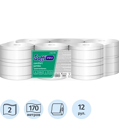 Бумага туалетная д/дисп SoffiPro Comfort 2сл белая с перфорац 170м 12рул/уп